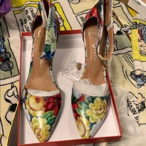 Jeffrey Campbell blue floral leather heels